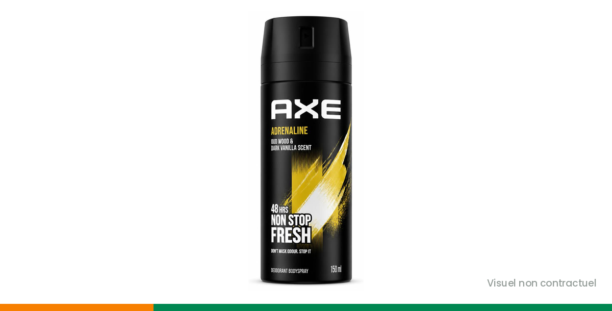 Déodorant AXE Adrenaline 150 ml, visuel non contractuel