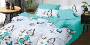 Parure de lit AB308 ARJUN, papillons et fleurs turquoise