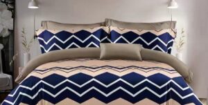 Parure de lit AB415 ARJUN, zigzag bleu marine et beige