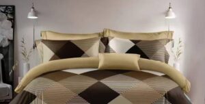 Parure de lit AB419 ARJUN, losanges rayés marron et beige
