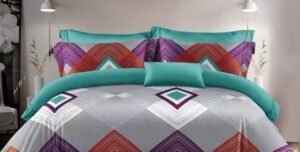 Parure de lit AB424 ARJUN, losanges turquoise, violet et orange