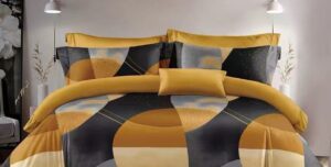 Parure de lit AB435 ARJUN, cercles jaune moutarde et noirs