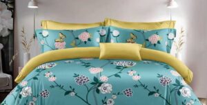 Parure de lit AB478 ARJUN, fleurs roses et papillons sur fond turquoise