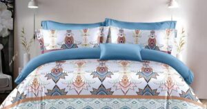 Parure de lit AB482 ARJUN, motifs ornementaux bleu, rose et orange
