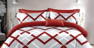 Parure de lit AB485 ARJUN, losanges rouge, blanc et gris