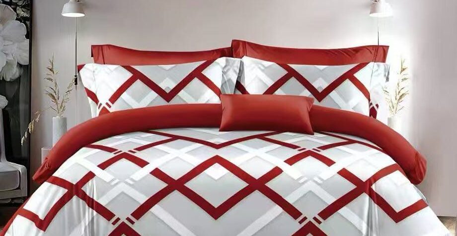 parure de lit ab485 Parure de lit AB485 ARJUN, losanges rouge, blanc et gris